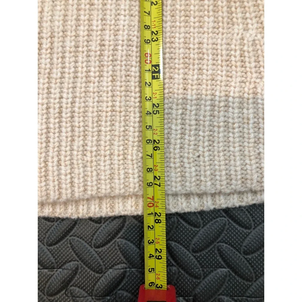 Athleta Sierra Crew Neck‎ Sweater Wool Blend Rib Chunky Knit Beige Tan Sz L